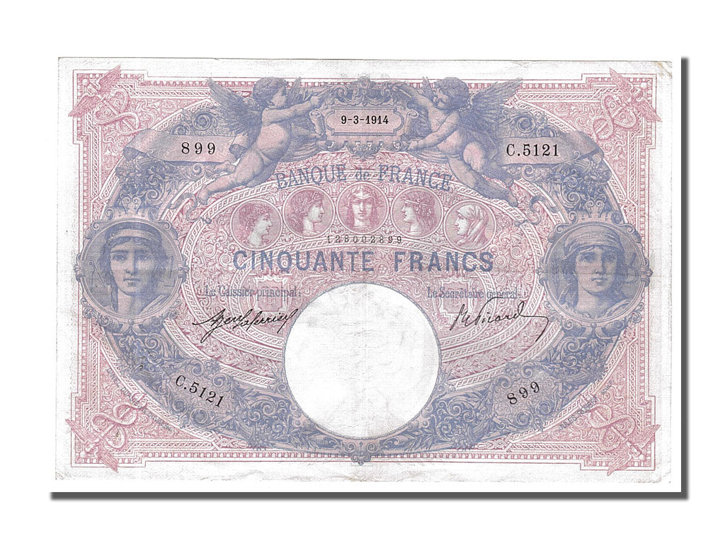 Banknote, France, 50 Francs, 50 F 1889-1927 ''Bleu et Rose'', 1914, 1914-03-09