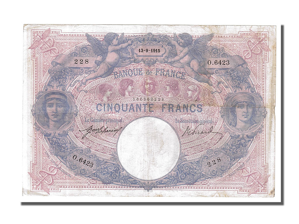 Geldschein, Frankreich, 50 Francs, 50 F 1889-1927 ''Bleu et Rose'', 1915