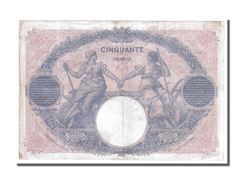 Geldschein, Frankreich, 50 Francs, 50 F 1889-1927 ''Bleu et Rose'', 1915