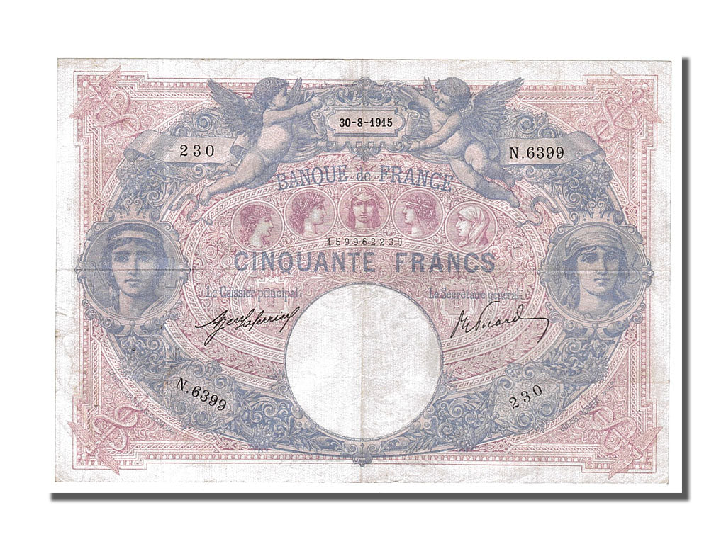 Banknote, France, 50 Francs, 50 F 1889-1927 ''Bleu et Rose'', 1915, 1915-08-30