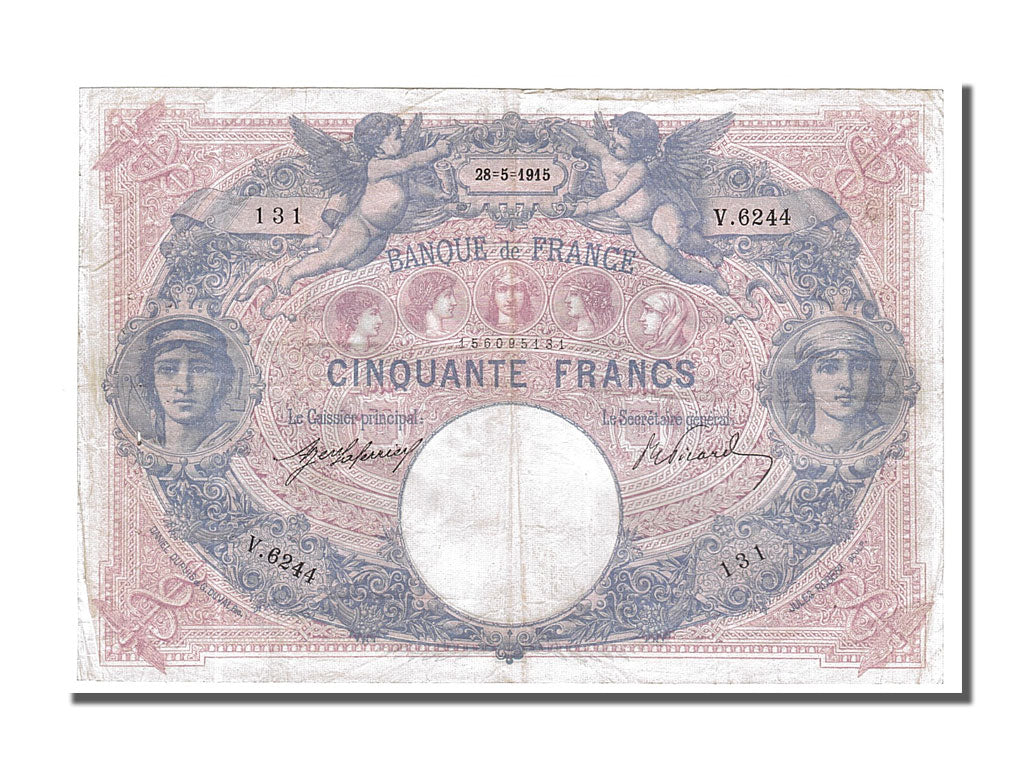 Banknote, France, 50 Francs, 50 F 1889-1927 ''Bleu et Rose'', 1915, 1915-05-28
