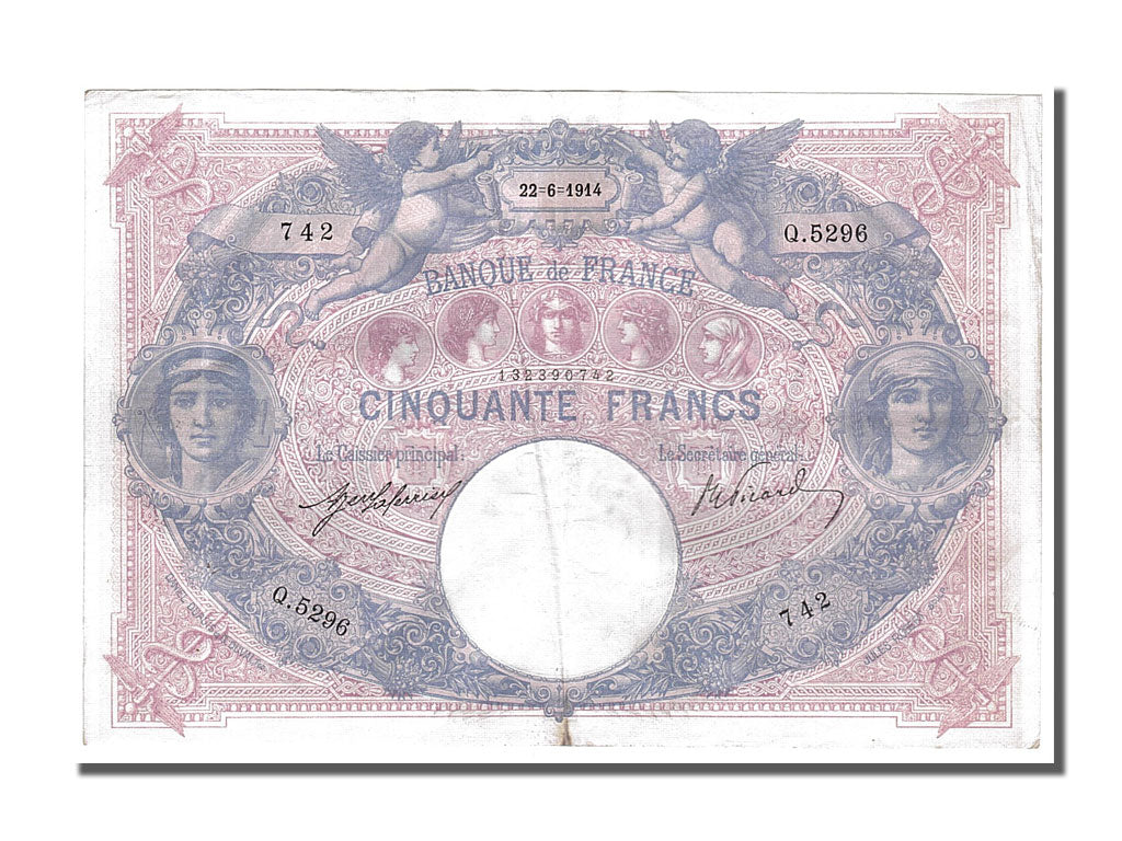 Geldschein, Frankreich, 50 Francs, 50 F 1889-1927 ''Bleu et Rose'', 1914