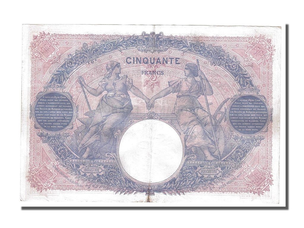 Geldschein, Frankreich, 50 Francs, 50 F 1889-1927 ''Bleu et Rose'', 1914