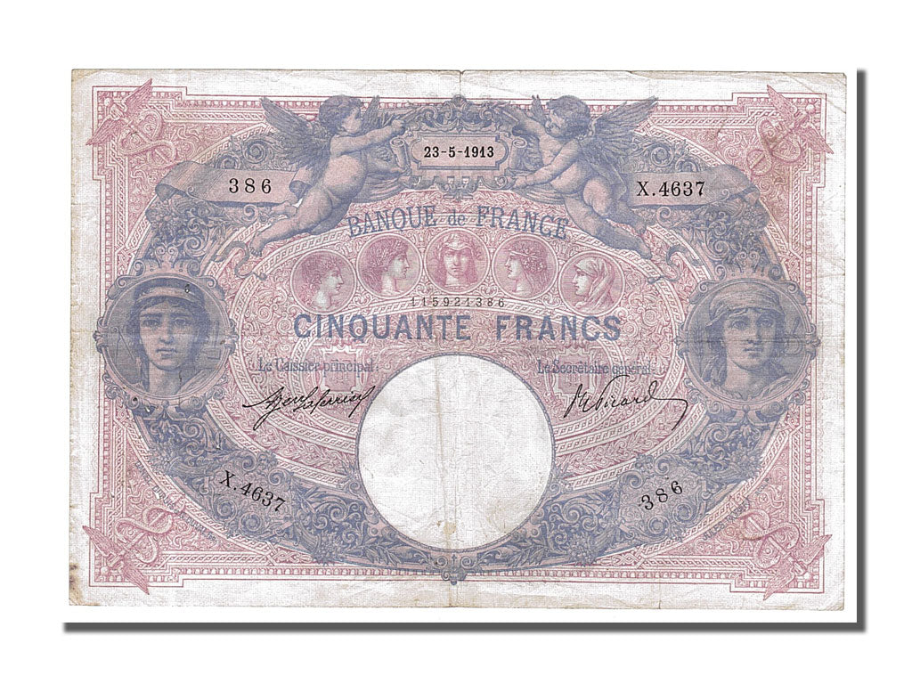 Banconote, Francia, 50 Francs, 50 F 1889-1927 ''Bleu et Rose'', 1913