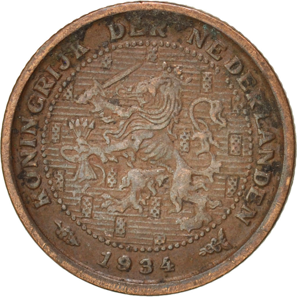 Netherlands, Wilhelmina I, 1/2 Cent, 1934, EF(40-45), Bronze, KM:138