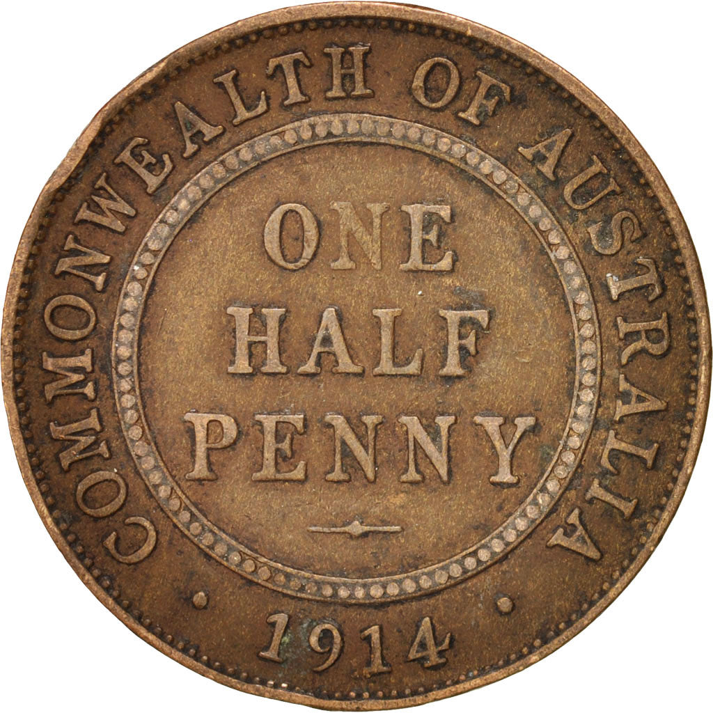 Australia, George V, 1/2 Penny, 1914, EF(40-45), Bronze, KM:22