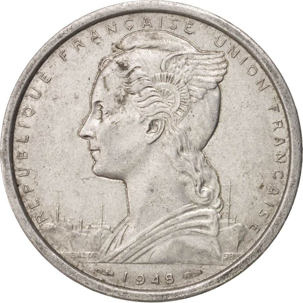 French West Africa, 2 Francs, 1948, AU(55-58), Aluminum, KM:4, Lecompte:11