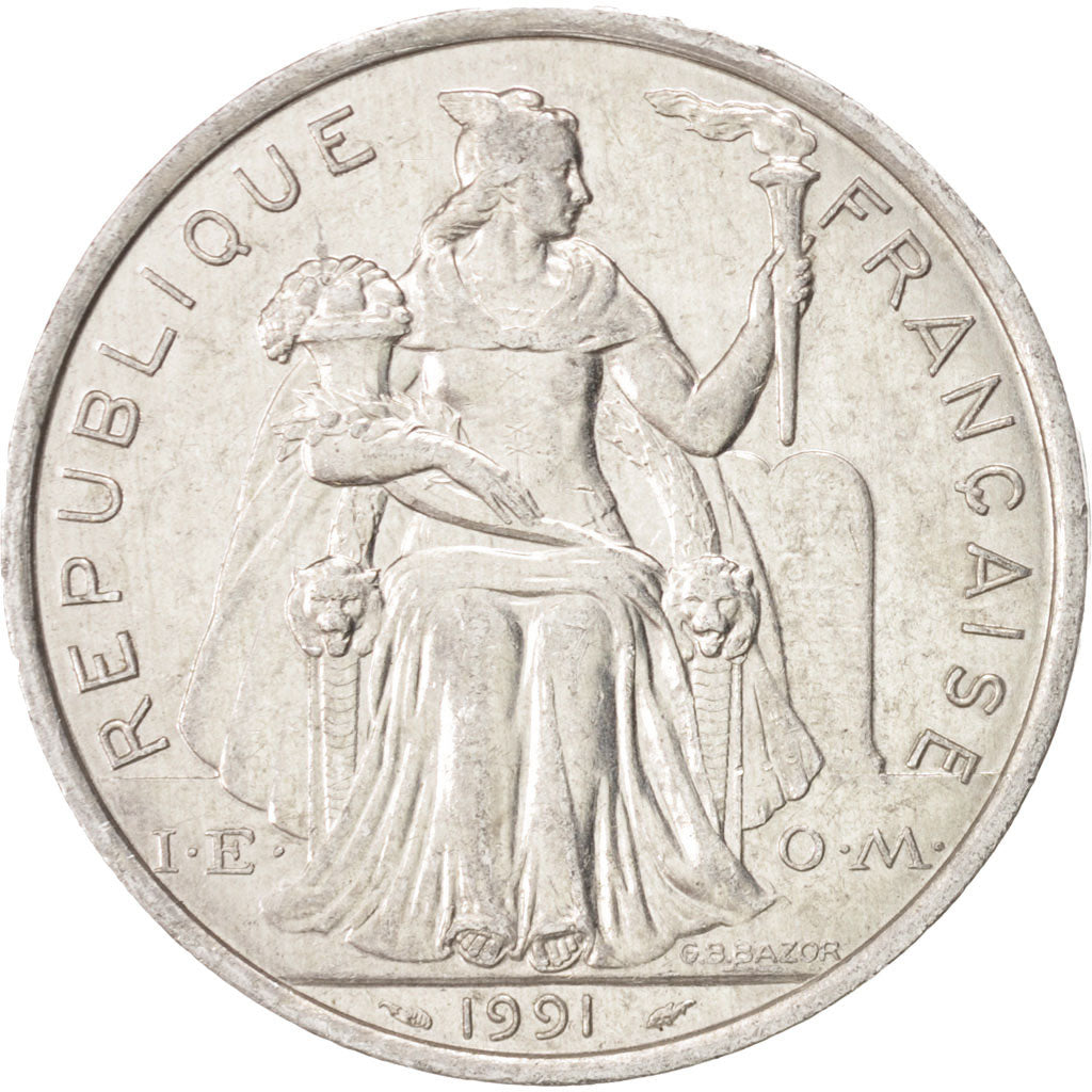 French Polynesia, 5 Francs, 1991, AU(55-58), Aluminum, KM:12, Lecompte:60