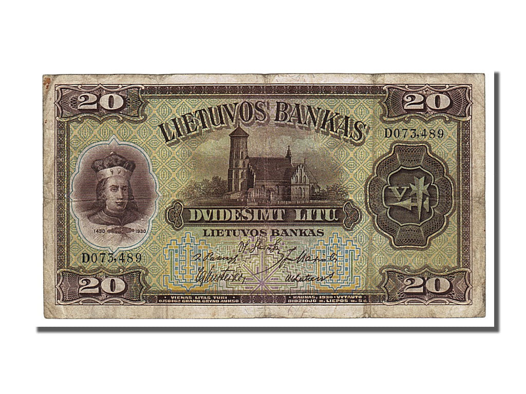 Lithuania, 20 Litu, 1930, KM #27a, 1930-07-05, VF(20-25), D