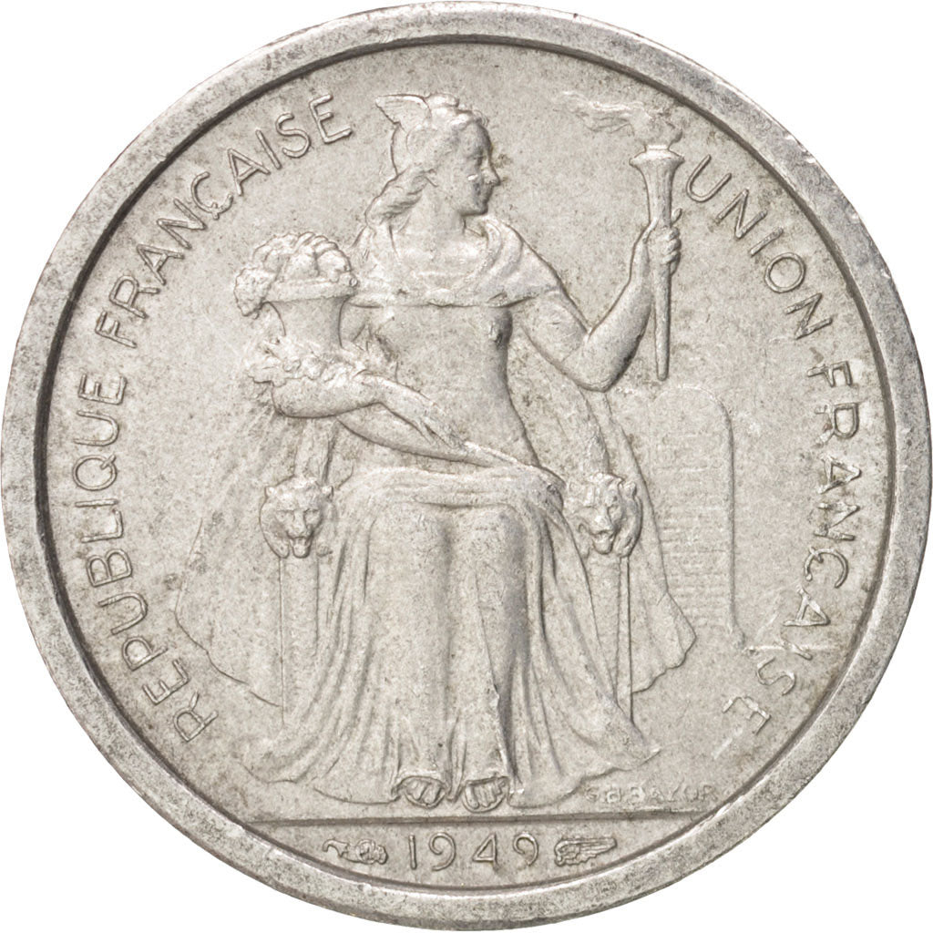 FRENCH OCEANIA, Franc, 1949, AU(55-58), Aluminum, KM:2, Lecompte:18