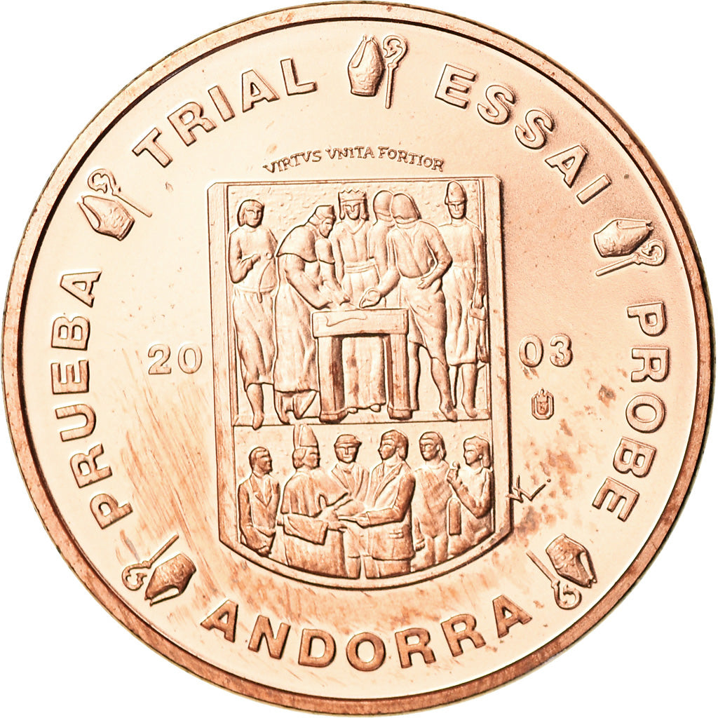 Andorra, medaglia, 2 C, Essai Trial, 2003, FDC, Rame