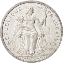 French Polynesia, 2 Francs, 1990, Paris, AU(55-58), Aluminum, KM:10