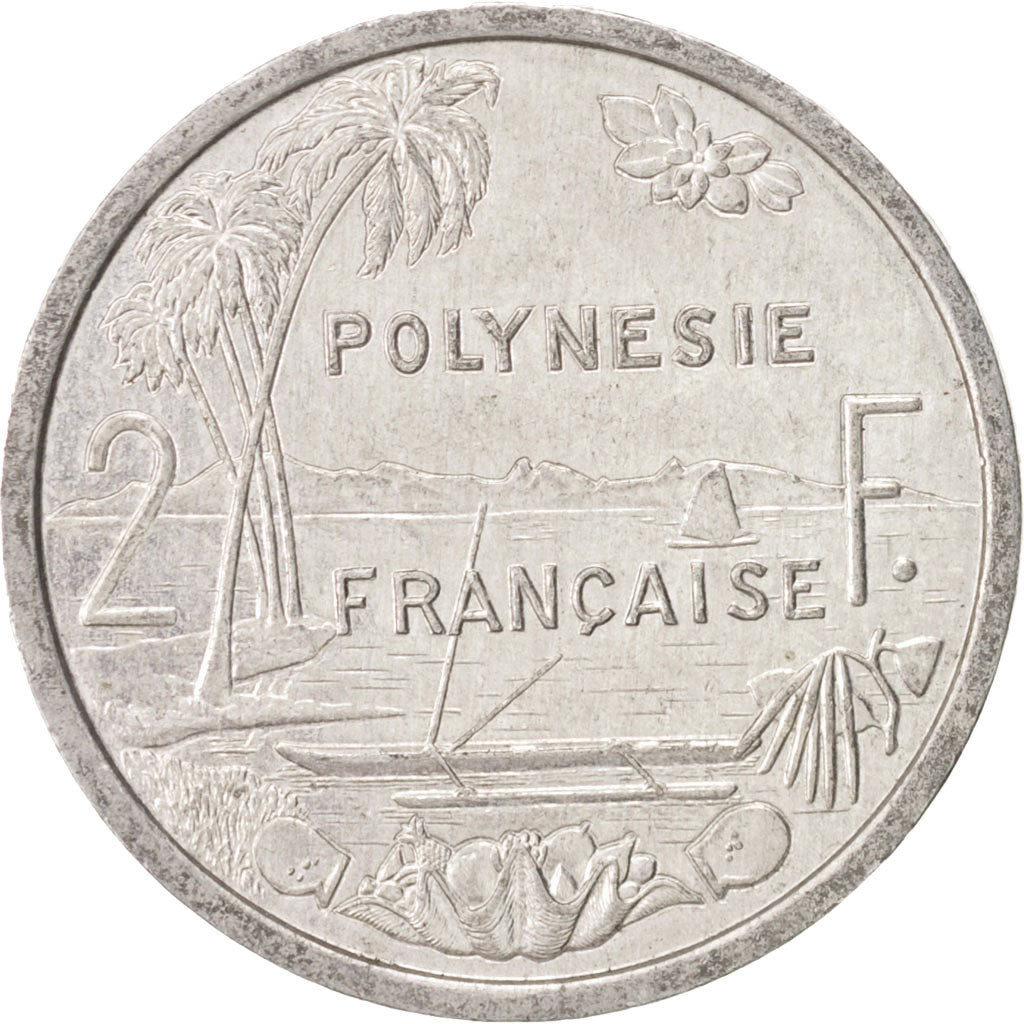 French Polynesia, 2 Francs, 1990, Paris, AU(55-58), Aluminum, KM:10