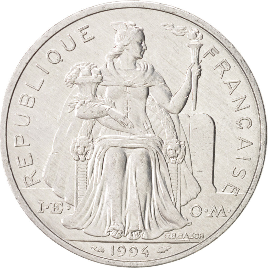 New Caledonia, 5 Francs, 1994, Paris, AU(55-58), Aluminum, KM:16