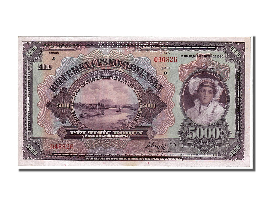 Banknote, Czechoslovakia, 5000 Korun, 1920, 1920-07-06, UNC(65-70)