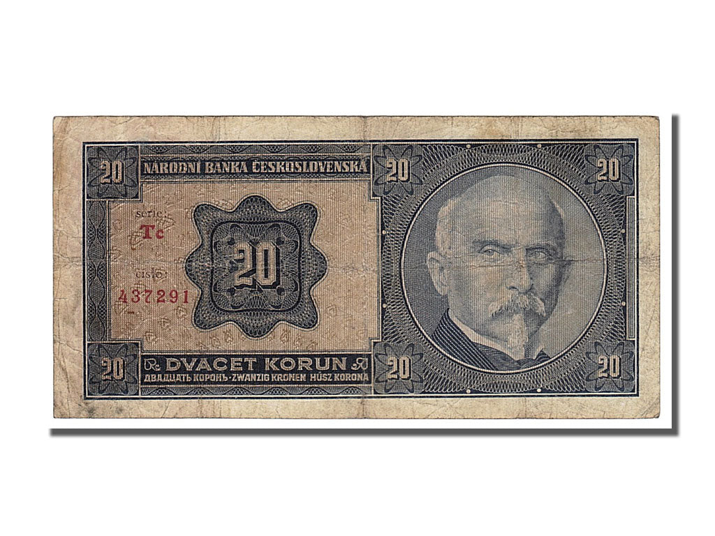 Czechoslovakia, 20 Korun, 1926, KM #21a, 1926-10-01, VF(30-35), Tc