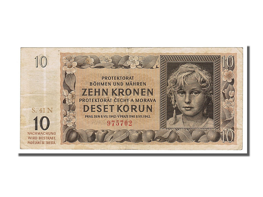 Bohemia and Moravia, 10 Korun, 1942, KM #8a, 1942-07-08, EF(40-45), S.41N