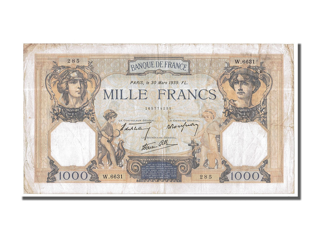 France, 500 Francs, 1 000 F 1927-1940 ''Cérès et Mercure'', 1939, KM #88c, 1...