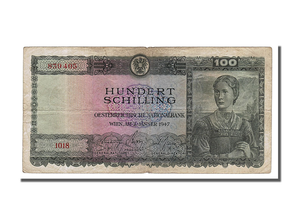 Austria, 100 Schilling, 1947, KM #124, 1947-01-02, VF(30-35), 1018