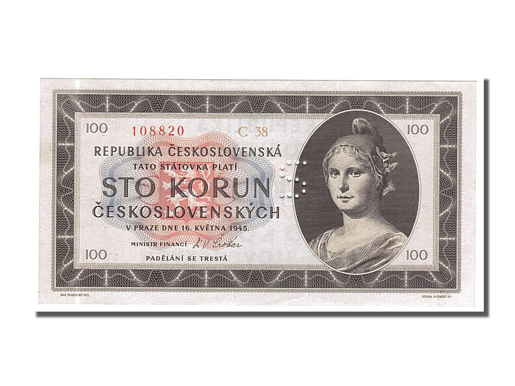 Czechoslovakia, 100 Korun, 1945, KM #67s, 1945-05-16, UNC(65-70), C38