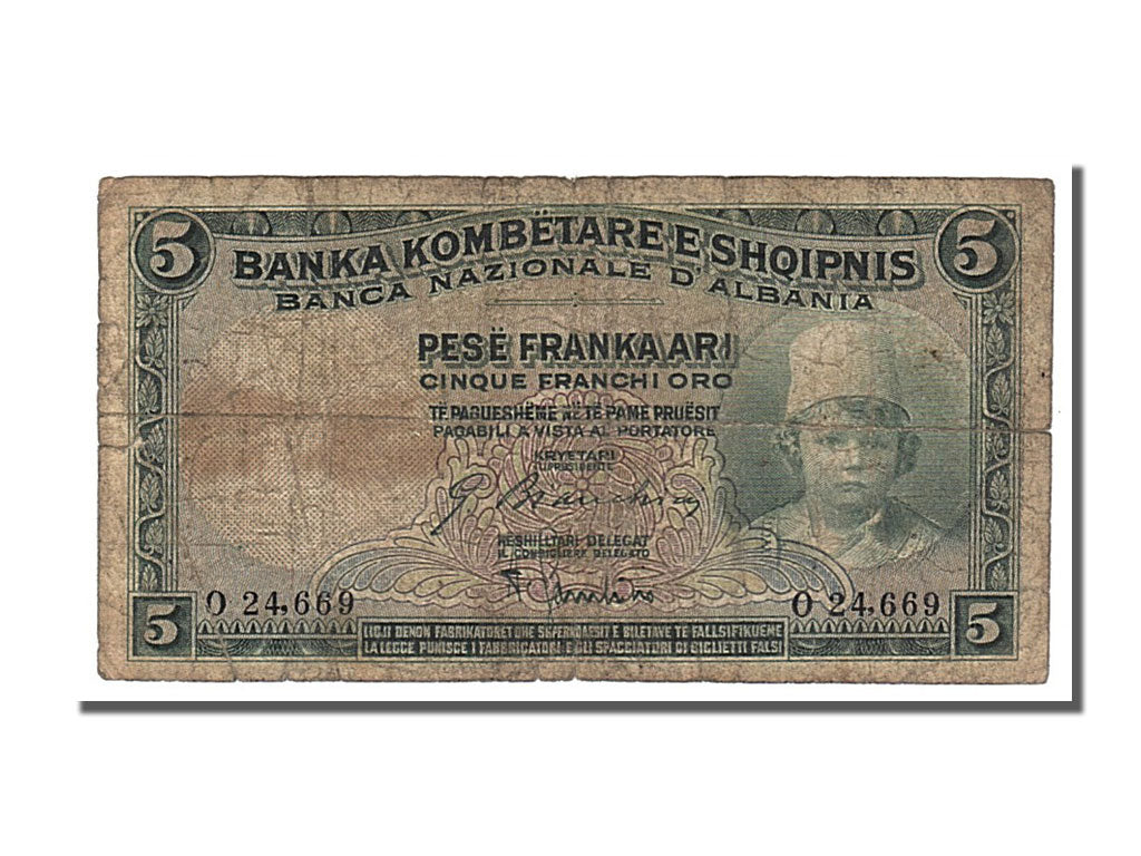 Billet, Albania, 5 Franka Ari, 1926, TB