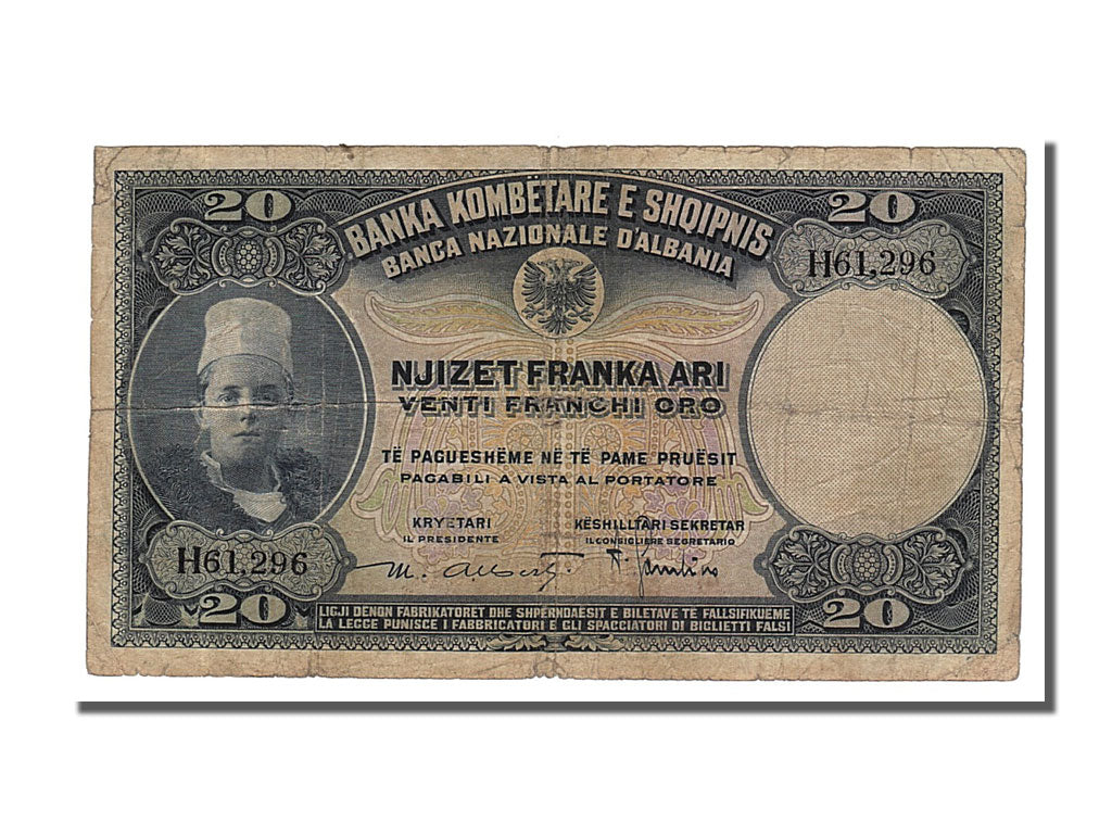 Billete, 20 Franka Ari, 1926, Albania, BC