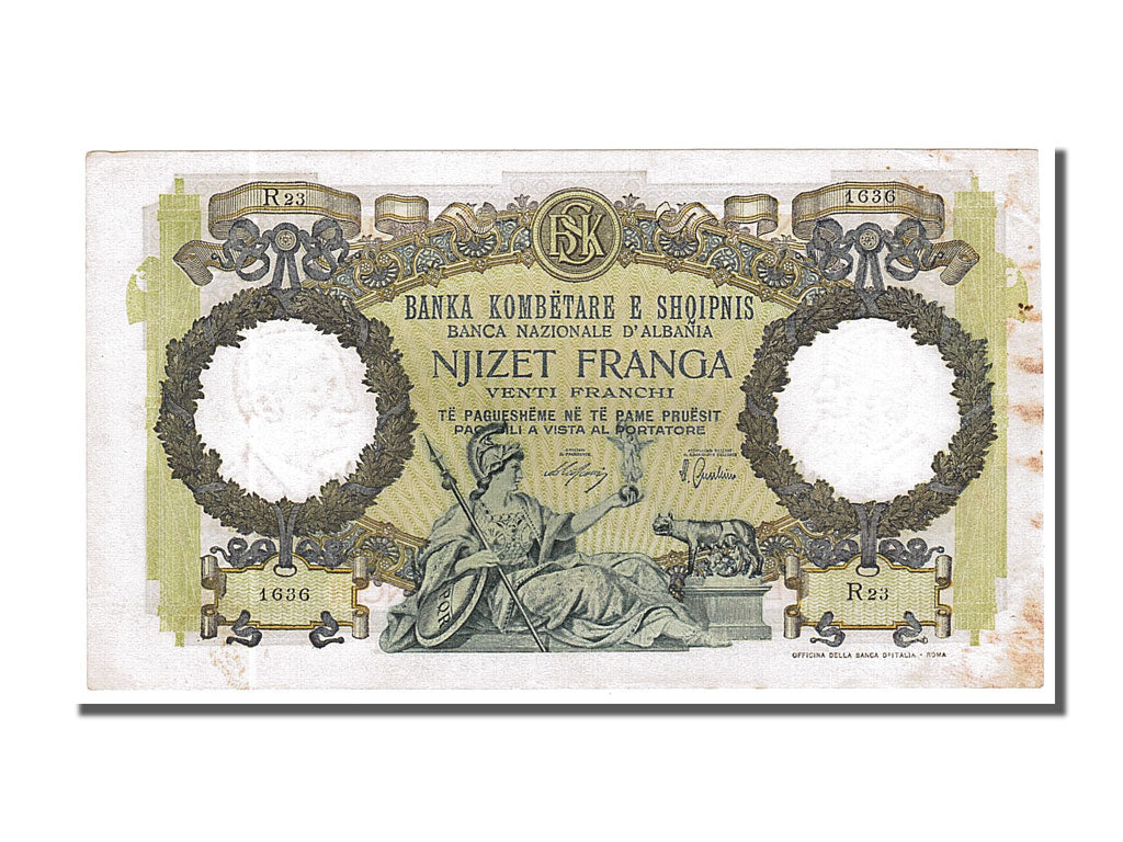 Banconote, Albania, 20 Franga, 1939, SPL