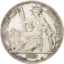 FRENCH INDO-CHINA, Piastre, 1913, Paris, VF(30-35), Silver, KM:5a.1, Lecompte294