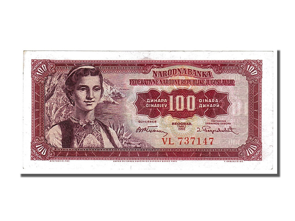 Yugoslavia, 100 Dinara, 1955, KM #69, 1955-05-01, AU(55-58), VL 737147