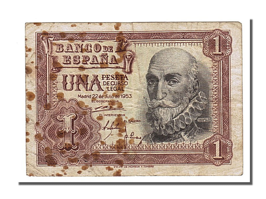 Banknote, Spain, 1 Peseta, 1953, 1953-07-22, VF(20-25)