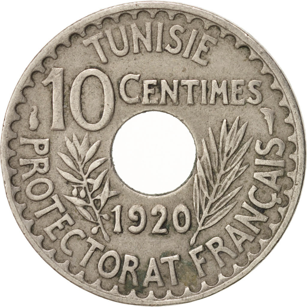 Coin, Tunisia, Muhammad al-Nasir Bey, 10 Centimes, 1920, Paris, EF(40-45)