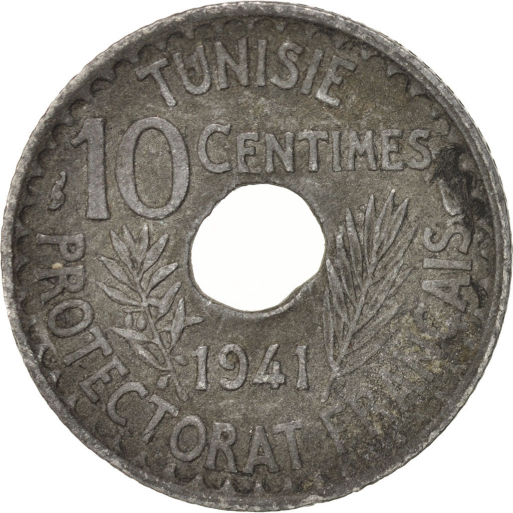 Coin, Tunisia, Ahmad Pasha Bey, 10 Centimes, 1941, Paris, EF(40-45), Zinc