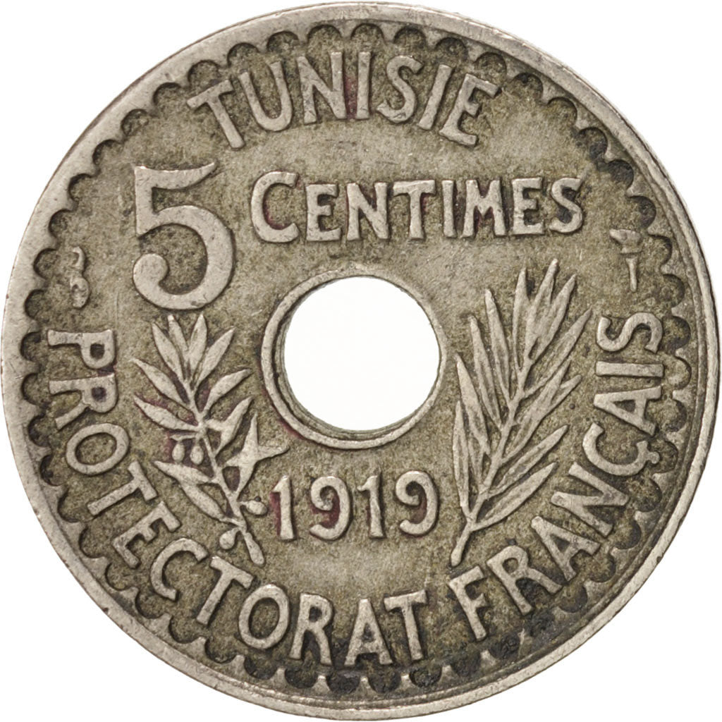 Coin, Tunisia, Muhammad al-Nasir Bey, 5 Centimes, 1919, Paris, EF(40-45)