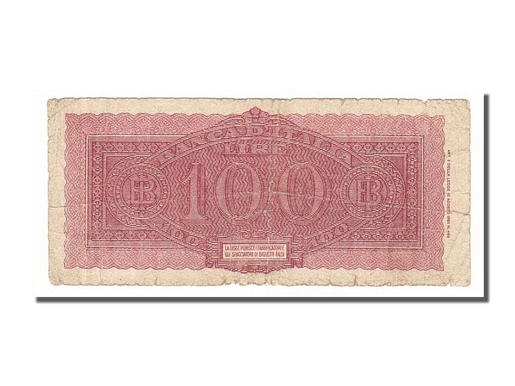 Italy, 100 Lire, 1944, KM #75a, 1944-12-10, F(12-15), Q50