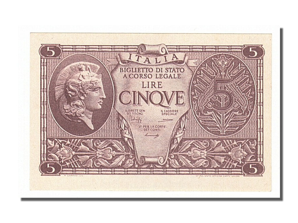 Italy, 5 Lire, 1944, KM #31b, 1944-11-23, UNC(65-70), 0216