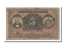 Greece, 5 Drachmai, 1918, KM #64a, 1918-10-09, F(12-15), Z