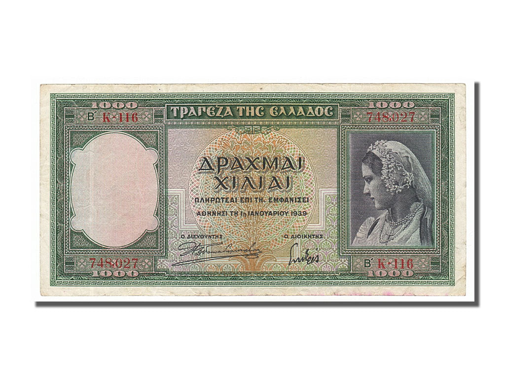 Greece, 1000 Drachmai, 1939, KM #110a, 1939-01-01, EF(40-45), K-116