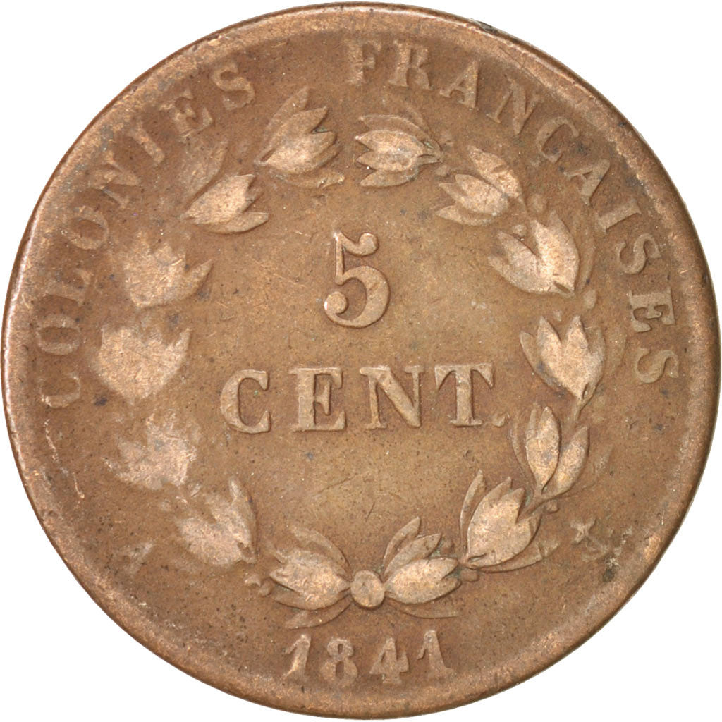 FRENCH COLONIES, Louis - Philippe, 5 Centimes, 1841, Paris,VF(20-25),Bronze,KM12