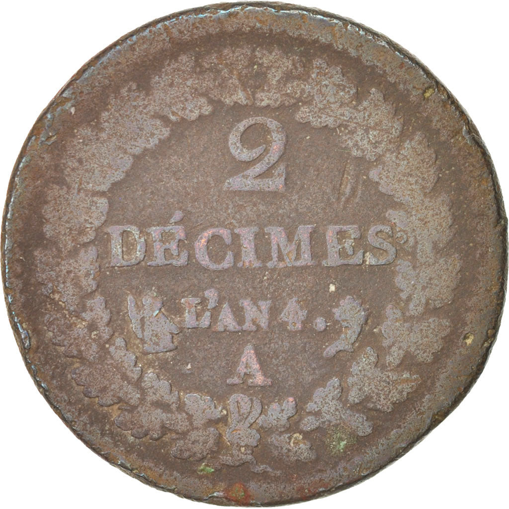 Coin, France, Dupré, 2 Décimes, 1795, Paris, VG(8-10), Bronze, KM:638.1