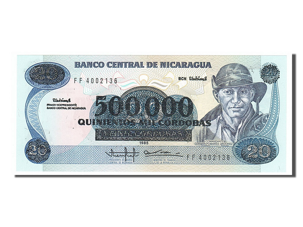 Billet, Nicaragua, 500,000 Córdobas on 20 Córdobas, 1990, NEUF
