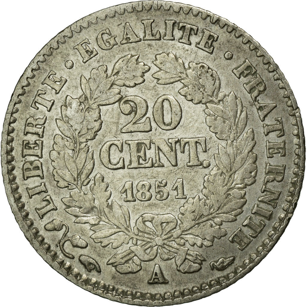 Coin, France, Cérès, 20 Centimes, 1851, Paris, EF(40-45), Silver, KM:758.1