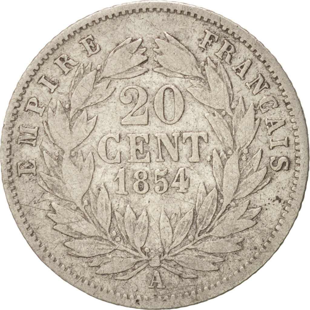 France, Napoleon III, 20 Centimes, 1854, Paris, VF(20-25), Silver, KM 778.1