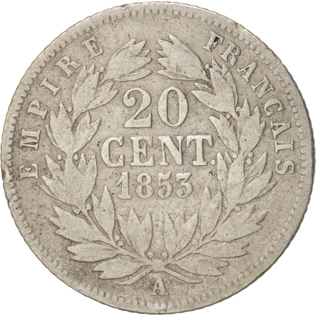 France, Napoleon III, 20 Centimes, 1853, Paris, VF(20-25), Silver, KM 778.1
