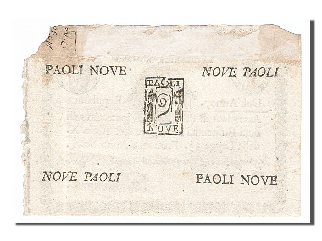 Banknote, ITALIAN STATES, 9 Paoli, 1798, EF(40-45)