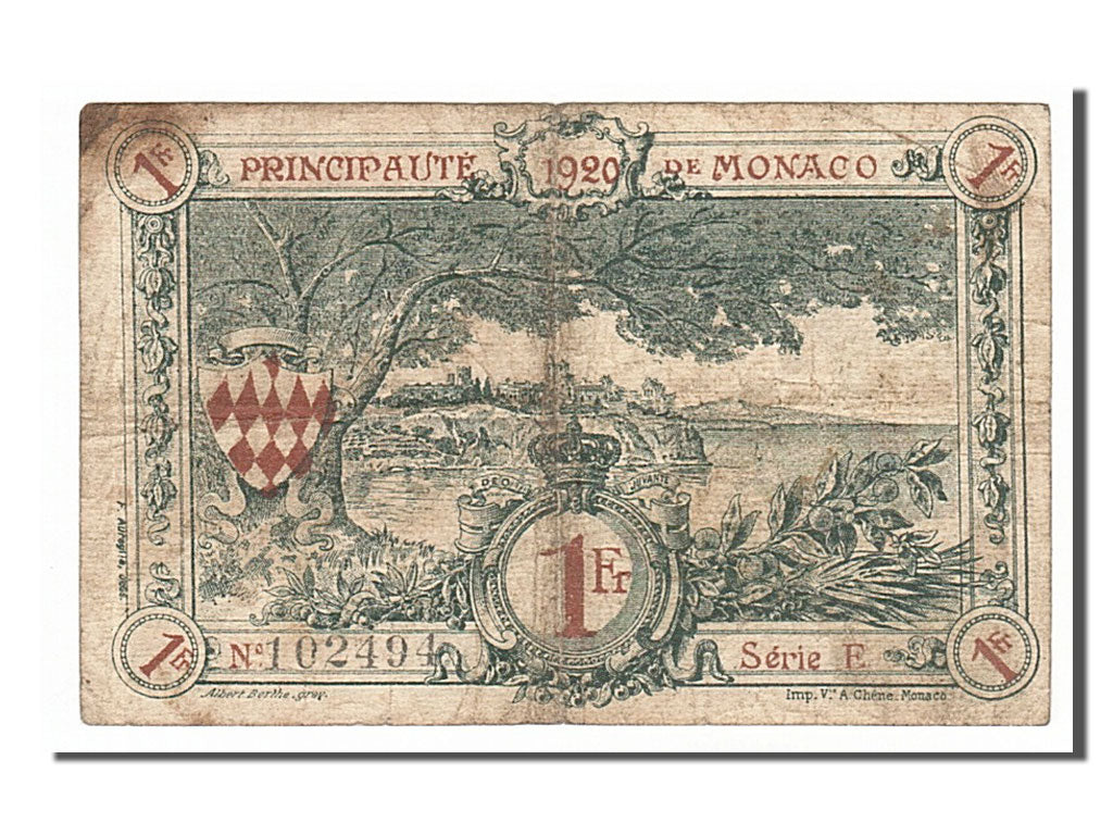 Monaco, 1 Franc, 1920, KM #5, 1920-03-20, VF(20-25), E