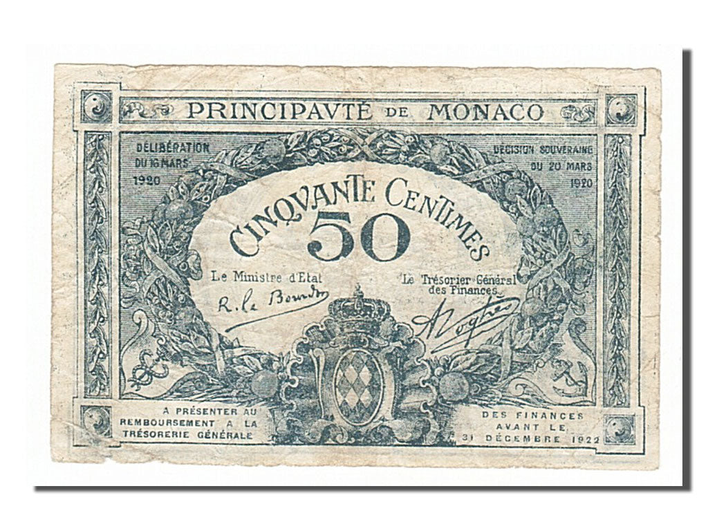 Monaco, 50 Centimes, 1920, 1920-03-20, MB+