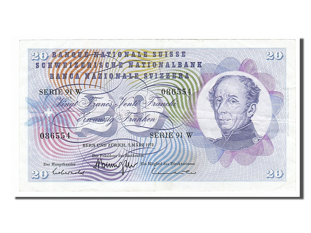 Switzerland, 20 Franken, 1973, KM #46u, 1973-03-07, AU(50-53), 91W