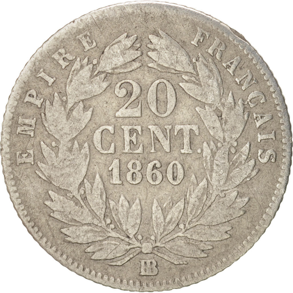 Francia, Napoleon III, Napoléon III, 20 Centimes, 1860, Strasbourg, MB, Arge...