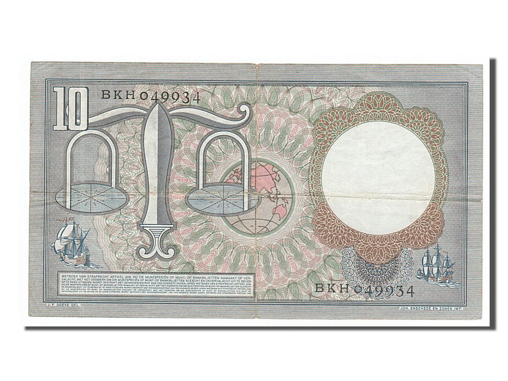 Netherlands, 10 Gulden, 1953, KM #85, 1953-03-23, VF(30-35), BKH049934