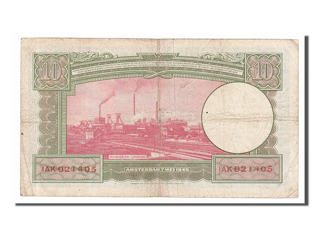 Netherlands, 10 Gulden, 1945, KM #75a, 1945-05-07, VF(30-35), IAK021405